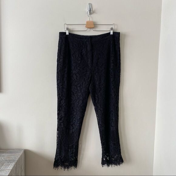 WAYF-BLACK Rennes Lace High Rise Cropped Pants (Size:XL) - Picture 2 of 13